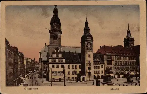 Ak Chemnitz in Sachsen, Markt, Denkmäler, Rathaus