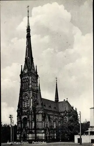 Ak Karl Marx Stadt Chemnitz in Sachsen, Petrikirche, Außenansicht