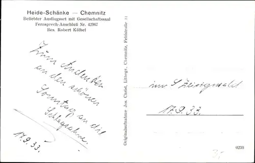 Ak Chemnitz Sachsen, Heideschänke, Außenansicht