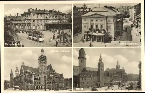 Ak Chemnitz in Sachsen, Neues Rathaus, Markt, Hauptbahnhof, Straßenbahn, Schauspielhaus