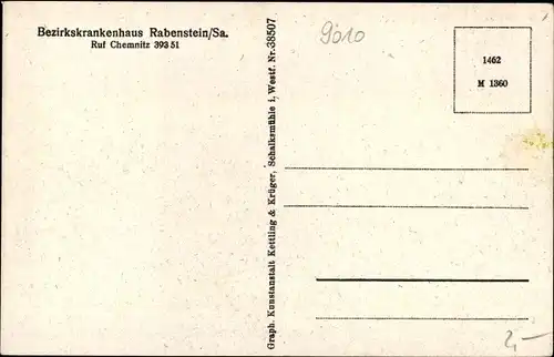 Ak Rabenstein Chemnitz, Bezirkskrankenhaus