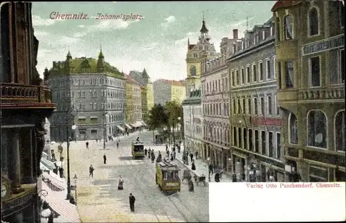 Ak Chemnitz in Sachsen, Johannisplatz, Straßenbahn