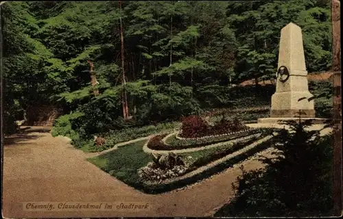 Ak Chemnitz in Sachsen, Clausdenkmal im Stadtpark