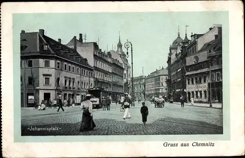 Ak Chemnitz Sachsen, Johannisplatz, Straßenbahn, Dietze's Restaurant