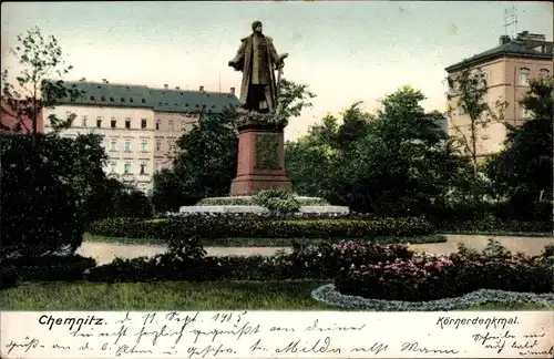 Ak Chemnitz Sachsen, Körner Denkmal, Parkanlagen