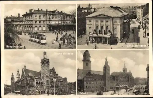 Ak Chemnitz Sachsen, Markt, Schauspielhaus, Rathaus, Hauptbahnhof