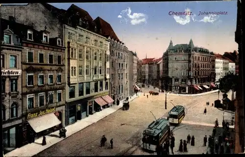 Ak Chemnitz in Sachsen, Johannisplatz, Straßenbahnen