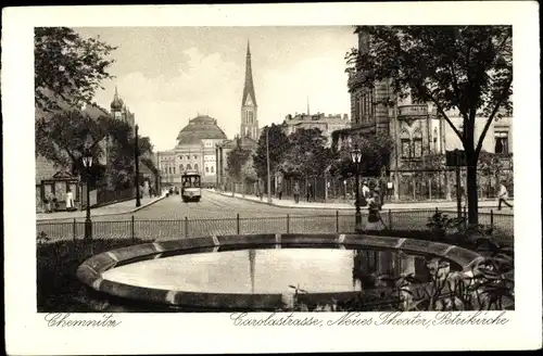 Ak Chemnitz, Carolastraße, Neues Theater, Petrikirche