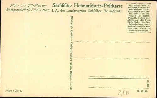 Ak Meißen an der Elbe, Domprobsteihof, Erbaut 1495, Sächsische Heimatschutzpostkarte