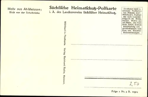 Ak Meißen in Sachsen, Blick von der Schulbrücke, Sächsische Heimatschutzpostkarte