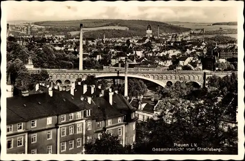 Ak Plauen im Vogtland, Blick auf das Viadukt vom Streitsberg, Stadtansicht