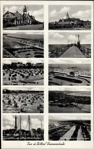 Ak Świnoujście Swinemünde Pommern, Kurhaus, Strandleben, Leuchtturm