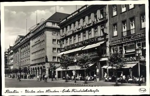 Ak Berlin Mitte, Unter den Linden Ecke Friedrichstraße, Geschäfte