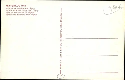 Ak Waterloo Wallonisch Brabant, Ende der Schlacht von Ligny, 1815