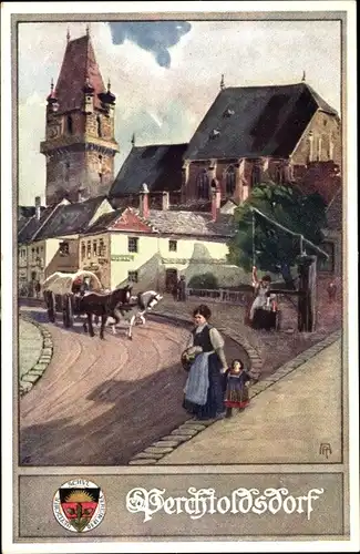 Künstler Ak Perchtoldsdorf Niederösterreich, Dorfpartie