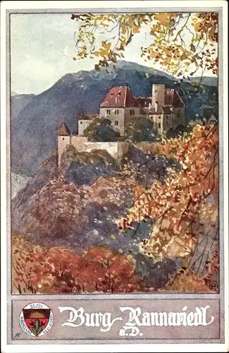 Künstler Ak Neustift, Burg Rannariedl an der Donau, Berge