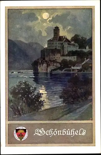 Künstler Mondschein Ak Schönbühel Aggsbach in Niederösterreich, Schloss