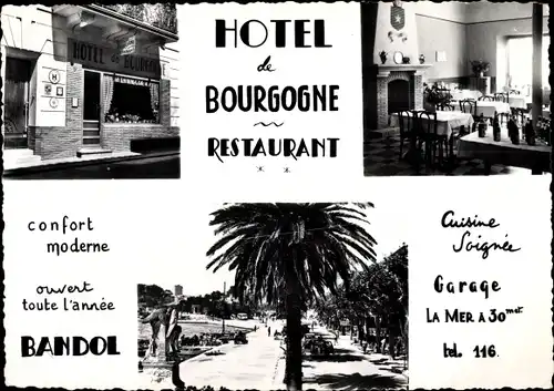 Ak Bandol sur Mer Var, Hotel de Bourgogne, Restaurant, Promenade