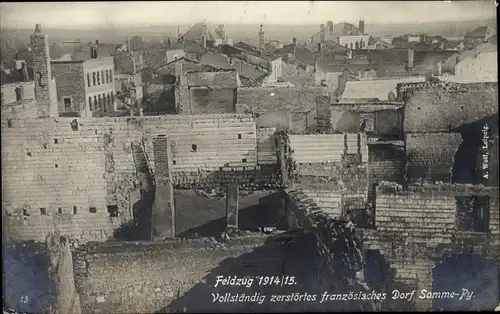 Ak Somme Py Sommepy Tahure Marne, Vollständig zerstörtes französisches Dorf