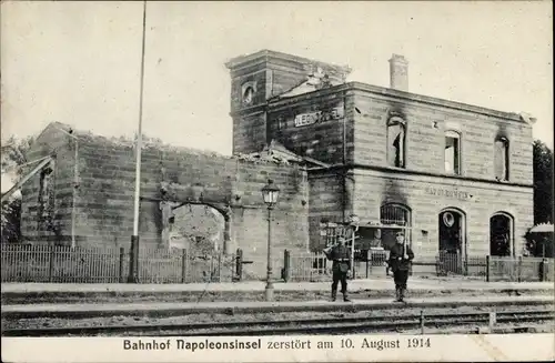 Ak Mulhouse Mülhausen Elsass Haut Rhin, Bahnhof Napoleonsinsel 1914
