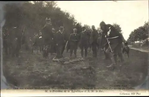 Ak Rambouillet Yvelines, Vittorio Emanuele III König von Italien, President de la Republique, Chasse