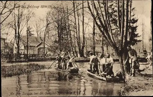 Ak Saint Souplet sur Py Marne, deutsche Soldaten an der Suippe, I. WK