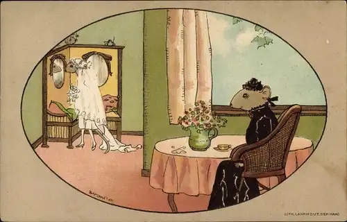 Künstler Ak Jordens, Bep, Vermenschlichte Mäuse, Braut, Moedertrots