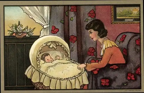 Künstler Ak Jordens, Bep, Als het Kindje wakker wordt, Mutter mit Baby