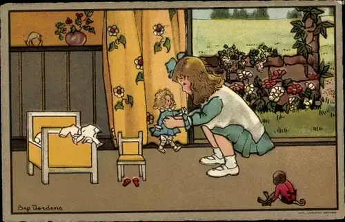 Künstler Ak Jordens, Bep, Mädchen mit Puppe