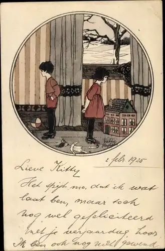 Künstler Ak Heijligers, Netty, Junge und Mädchen, Puppenhaus