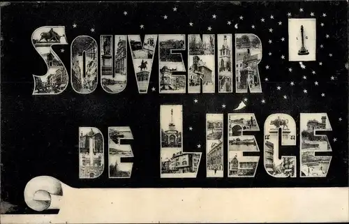 Buchstaben Ak Liège Lüttich Wallonien,Teilansichten, Statue, Gebäude