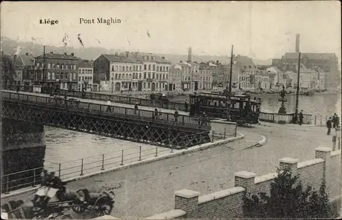 Ak Liège Lüttich Wallonien, Pont Maghin, tramway