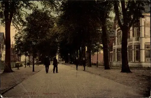 Ak Meppel Drenthe Niederlande, Stationsweg