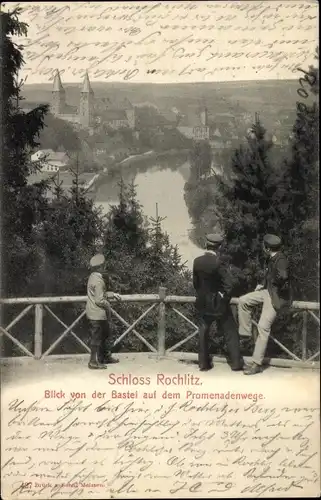 Ak Rochlitz an der Mulde, Schloss, Blick von der Bastei auf dem Promenadenwege