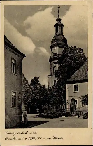 Ak Königsbrück in der Oberlausitz, Denkmal von 1870/71, evangelische Kirche