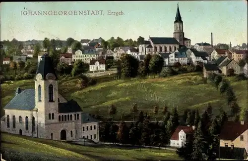 Ak Johanngeorgenstadt im Erzgebirge Sachsen, Panorama, Kirchen