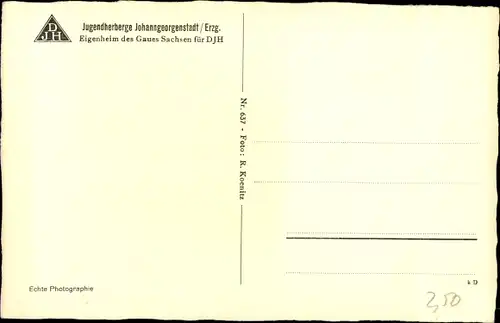 Ak Johanngeorgenstadt im Erzgebirge, Jugendherberge, Eigenheim des Gaues Sachsen für DJH