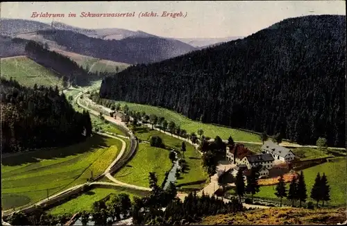 Ak Erlabrunn Breitenbrunn im Erzgebirge, Blick auf Ortschaft, Schwarzwassertal