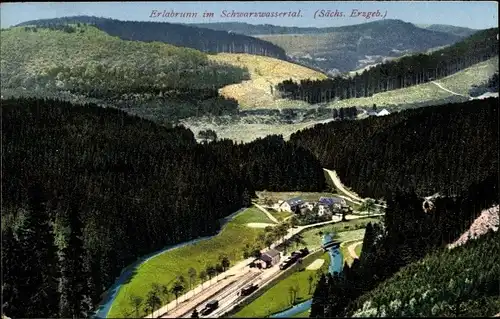 Ak Erlabrunn Breitenbrunn im Erzgebirge, Panorama, Schwarzwassertal