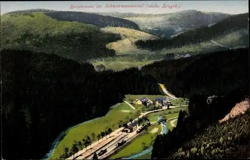 Ak Erlabrunn Breitenbrunn im Erzgebirge, Panorama, Schwarzwassertal