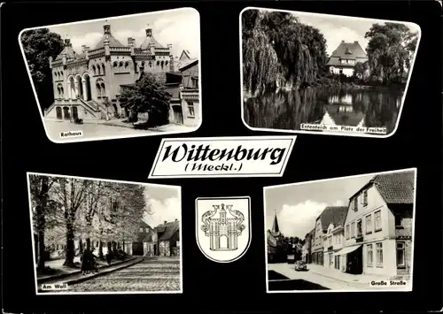 Ak Wittenburg in Mecklenburg, Am Wall, Große Straße, Rathaus, Ententeich am Platz der Freiheit