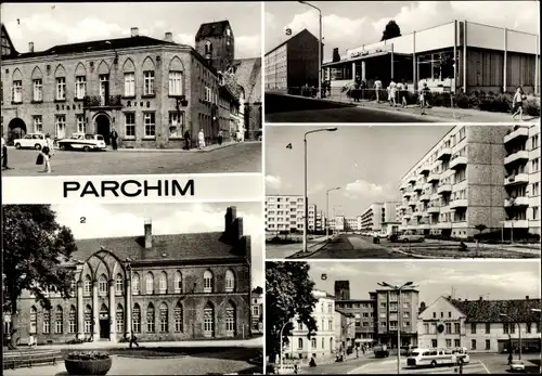 Ak Parchim in Mecklenburg Vorpommern, Waagestraße, Rathaus, HO Kaufhalle, Platz der Arbeit