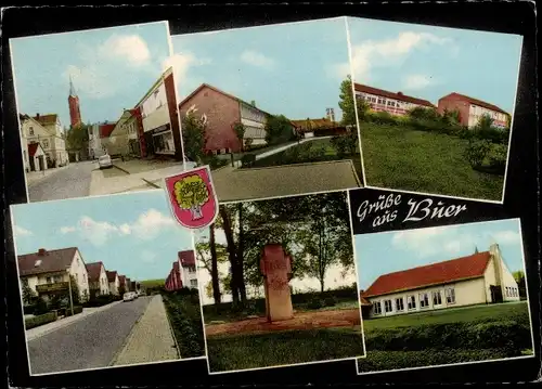 Ak Buer Melle in Niedersachsen, Kirche, Ehrenmal, Schule, Wappen