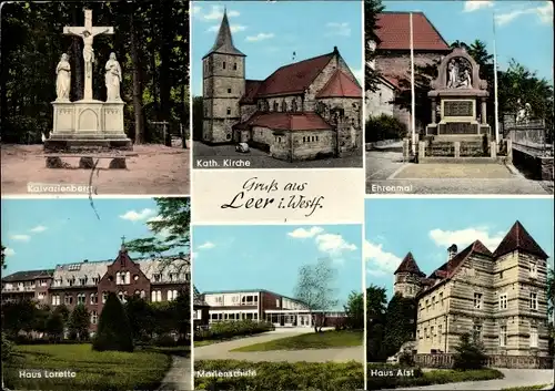 Ak Leer Horstmar in Westfalen, Haus Loretto, Kalvarienberg, Ehrenmal, Haus Alst, Marienschule