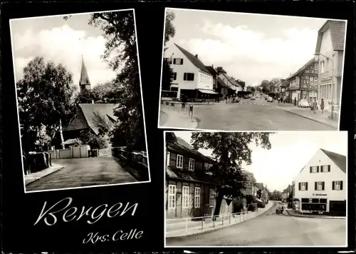 Ak Bergen in der Lüneburger Heide, Straßenpartien, Kirche