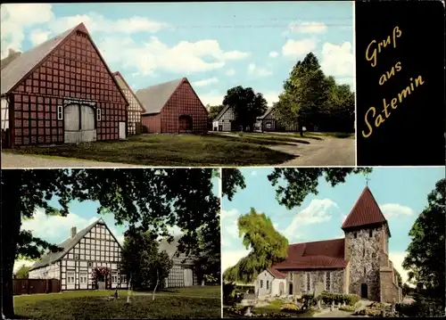Ak Satemin Lüchow im Wendland, Rundlingsdorf, Kirche, Fachwerkhäuser