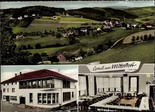 Ak Mittelhof an der Sieg, Gasthof und Pension Höfer-Löhe, Saal, Umgebung