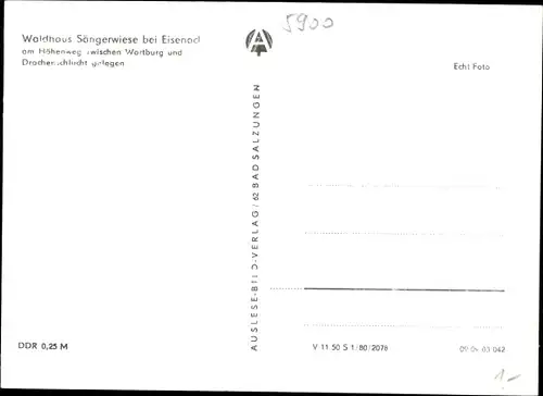 Ak Lutherstadt Eisenach in Thüringen, Waldhaus Sängerwiese am Höhenweg zur Drachenschlucht