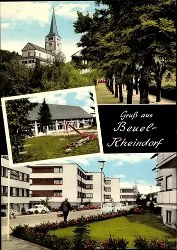 Ak Rheindorf Beuel Bonn am Rhein, Straßenpartie, Wohnhäuser, Spielplatz, Kirche
