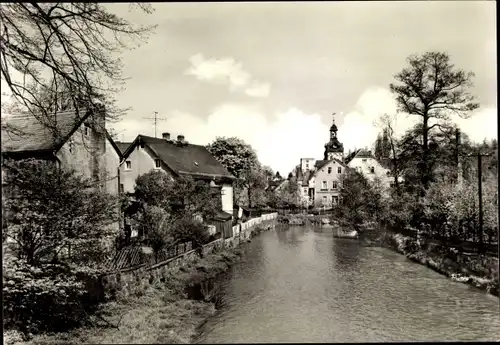 Ak Einsiedel Karl Marx Stadt Chemnitz in Sachsen, Flusspartie, Kirchturm, Häuser